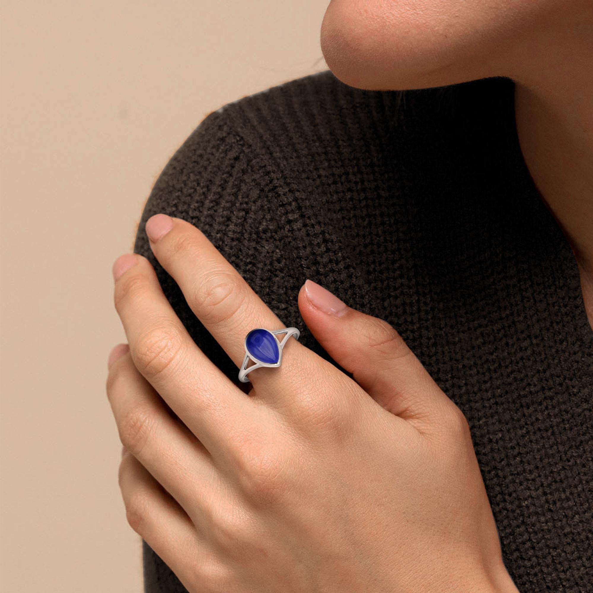 Anello Artigianale In Argento 925 Con Pietra Blu (Lapislazzuli O Calcedonio) – Gioiello Donna Boho, Fatto A Mano In India - 2