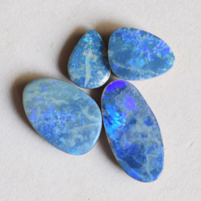 AG-6916 Blue Green Flashy Opal Doublet Fire Opal Cabochon from Australia Boulder Opal Suppliers 4 Pieces Lot Jewellery Making Gemstone