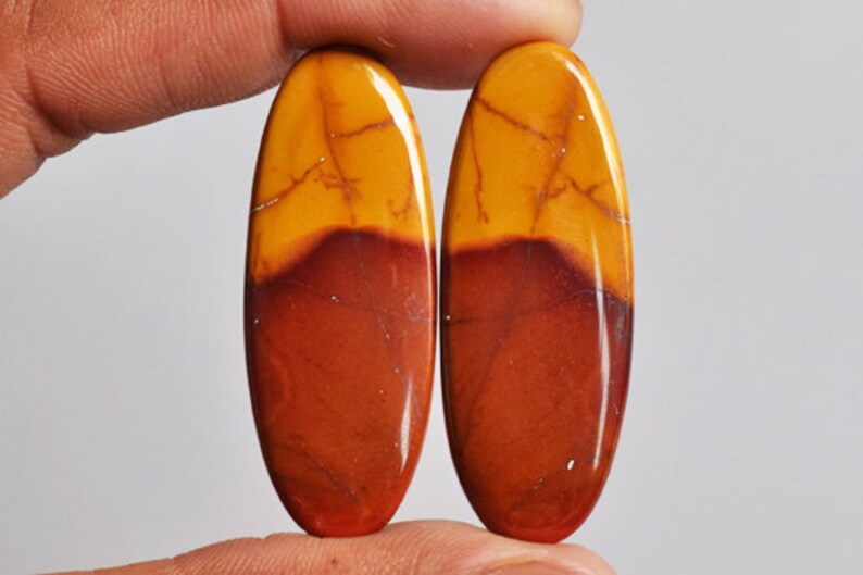 Mookaite Suppliers Oval Shape AG-9684 Natural Mookaite Jasper Pair Cabochon Size 40x15x2 MM Wholesale Price Matched Earring Pair Stone