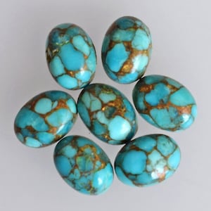 Natural Blue Copper Turquoise Oval Shape Cabochon Flat Back Calibrated Wholesale Gemstones for Jewelry Making, All Sizes Available