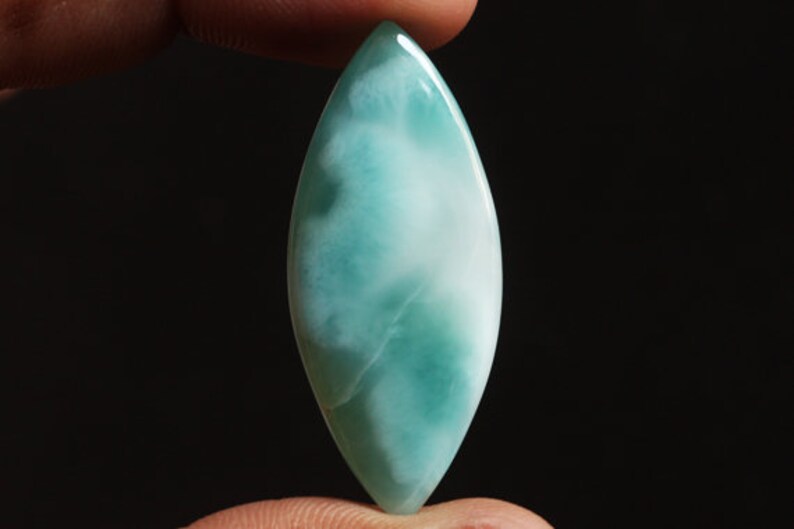 Jewellery Making Marquise Shape Authentic Larimar Dominican Republic AG-12978 Size 39x16x4 MM Blue Pectolite Natural Larimar Cabochon