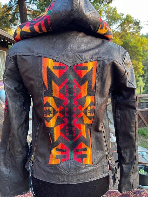 Leather Moto Jacket W Genuine Pendleton Wool Accents Etsy