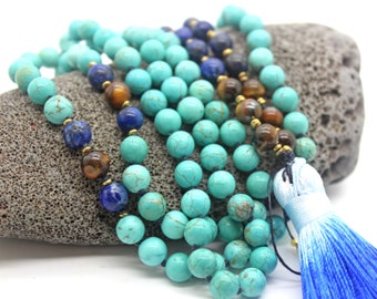 Turquoise Mala Necklace | CALMING | Mala Tassel Necklace, Mala Beads Necklace, Mala Prayer Beads, Yoga Jewelry, Chakra Mala