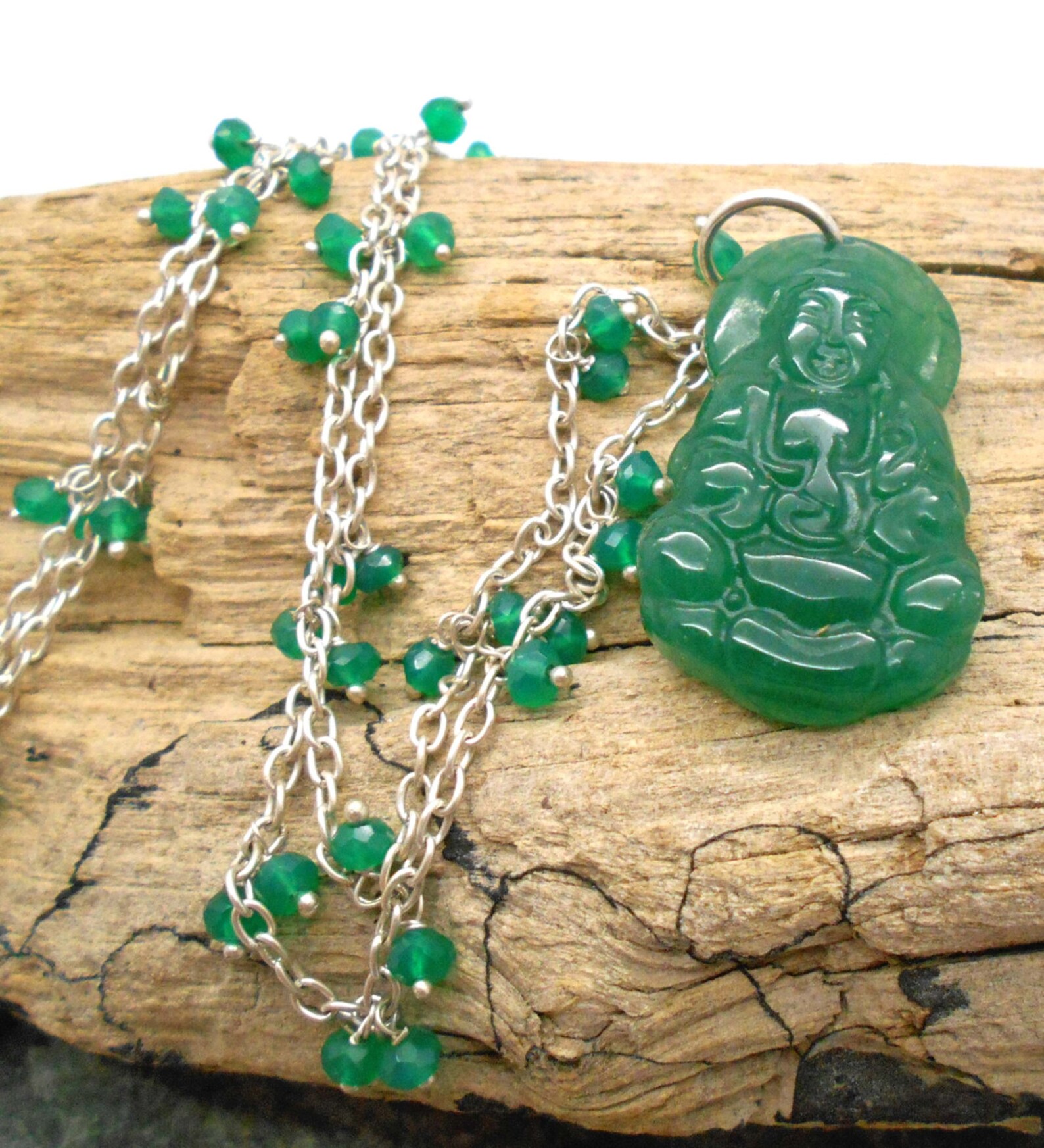 Jade Buddha Necklace With Silver and Emerald Chain Yoga - Etsy