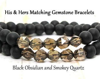 His and Hers Gemstone Bracelets / Couples Bracelets / His and Hers / Obsidian Bracelets / Gemstone Bracelets / Couples Bracelets