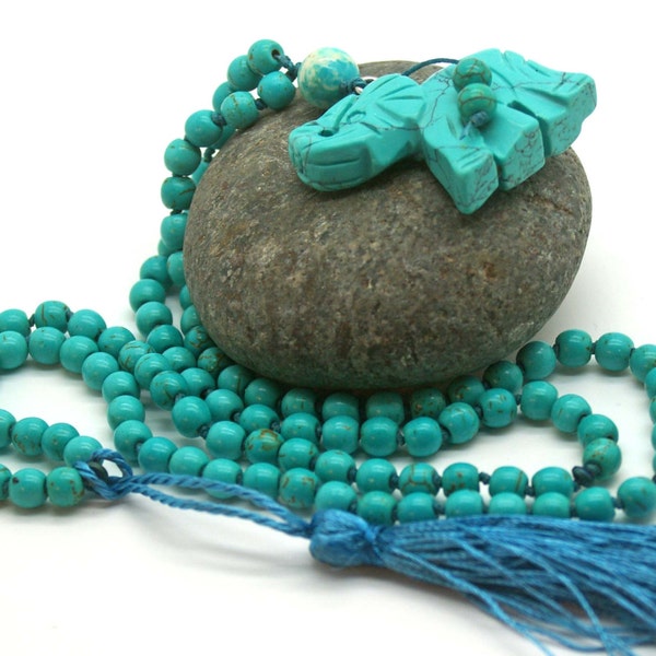 Lucky Enlightenment Blue Magensite Turquoise 108 Bead Mala - Good Luck, 108 Bead, Strength, Mala, Buddhist, Japa Mala, Prayer Beads