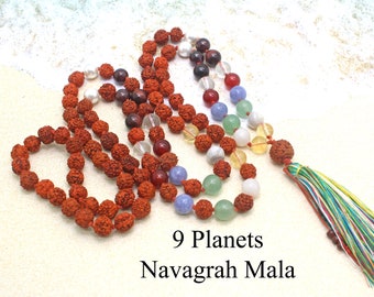 9 Planets Navagrah Rudraksha Mala Necklace | Prosperity Mala | Good Health Mala | Happiness Mala | Peace of Mind Mala | Rudraksha Mala