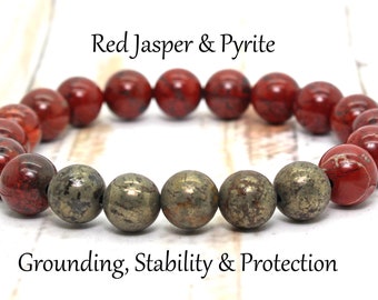 Brecciated Jasper and Pyrite Bracelet / Gemstone Bracelet / Wrist Mala / Chakra Bracelet / Gemstone Healing Bracelet / Mens Bracelet
