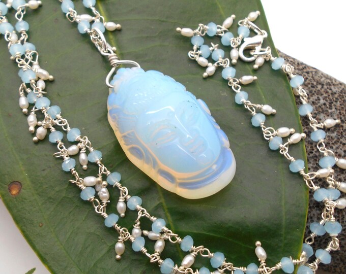 Aquamarine and Pearl Kwan Yin Necklace Prayer Beads Etsy