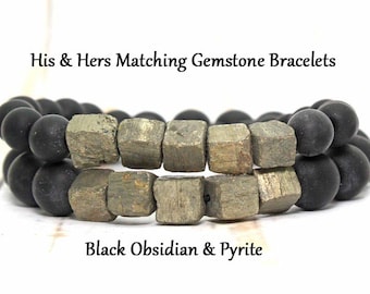 His and Hers Gemstone Bracelets / Couples Bracelets / His and Hers / Obsidian Bracelets / Gemstone Bracelets / Couples Bracelets