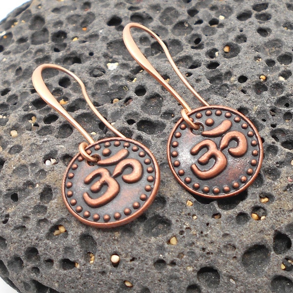 Copper Ohm Drop Earrings - Ohm, Om, Buddha, Zen, Yoga, Sutra, Dangle Earrings, Drop earrings