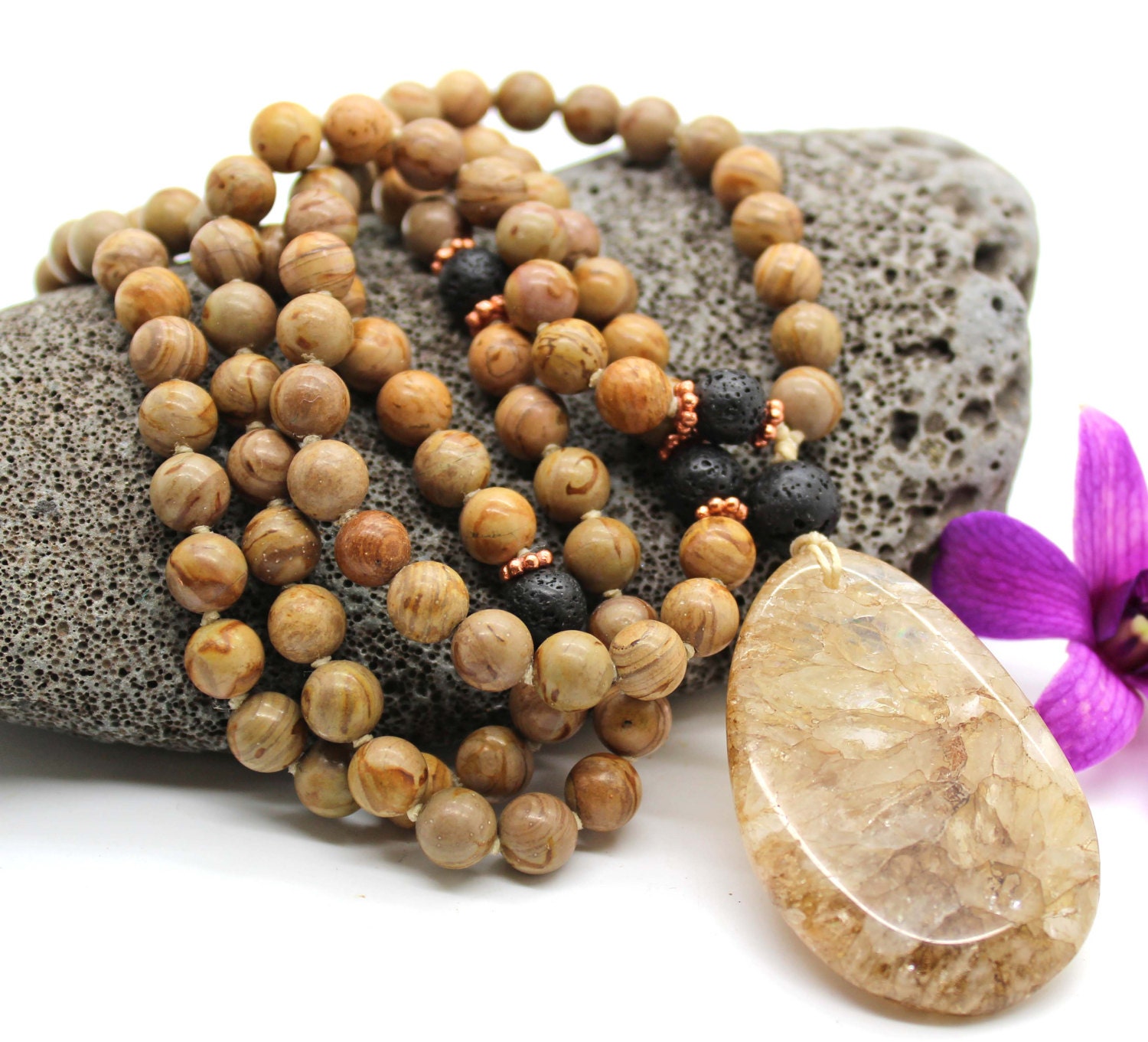 Mala Picture Jasper Mala Beads 108 Bead Malas Buddhist Etsy