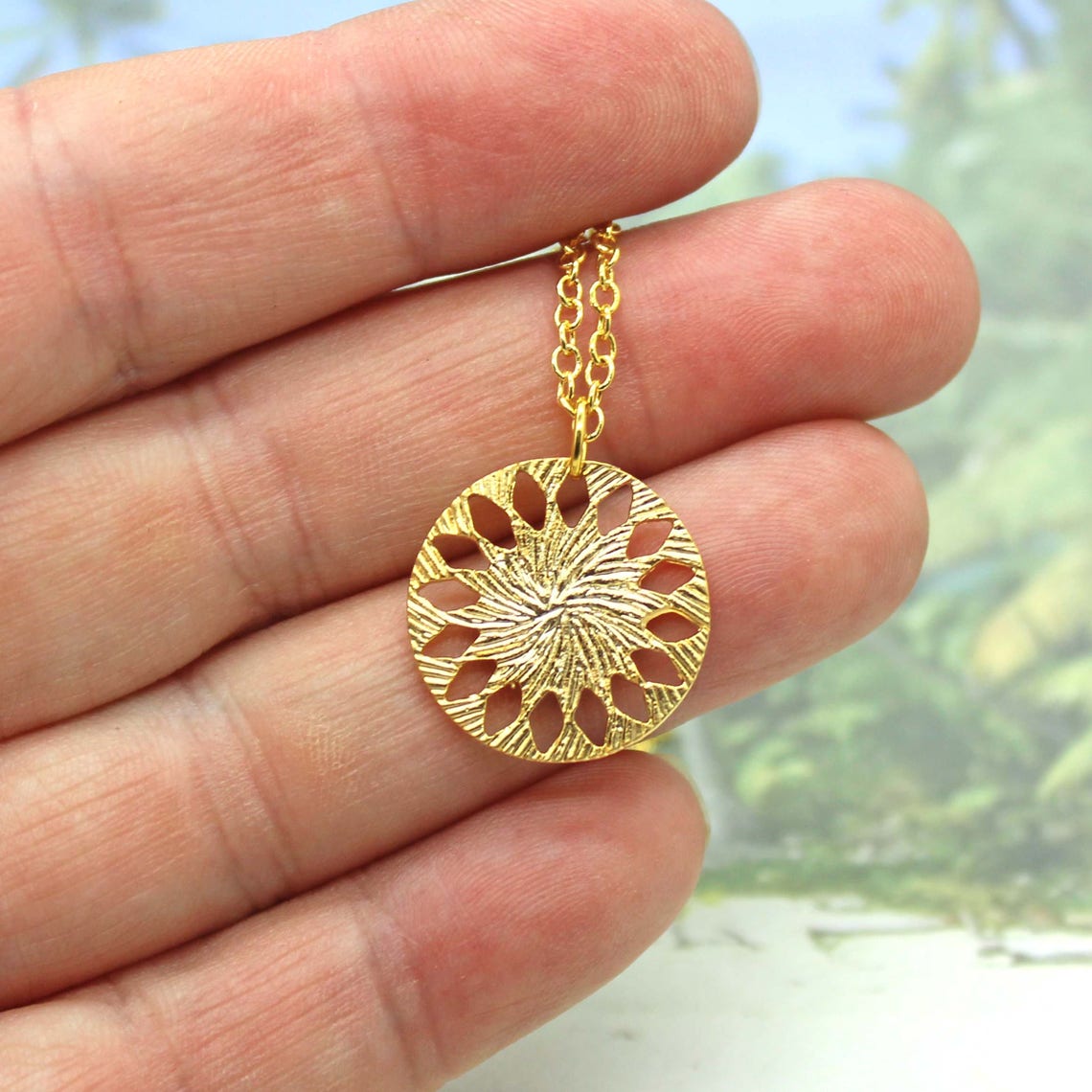 Gold Vermeil Sun or Sunflower Necklace Symbol Ohm Yoga | Etsy