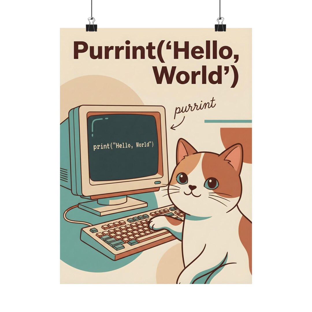 Purrint Hello World Poster, Coding Cat Print - Etsy