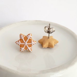 Christmas cookie stud earrings, Santa star cookie stud earrings, snowflake cookie studs, inedible jewelry, miniature food, holiday jewelry image 9