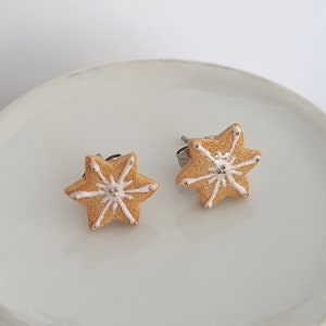 Christmas cookie studs, angel and Christmas star cookie stud earrings, Xmas cookie studs, inedible jewelry, miniature food, holiday jewelry image 9