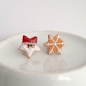 Christmas cookie stud earrings, Santa star cookie stud earrings, snowflake cookie studs, inedible jewelry, miniature food, holiday jewelry image 7