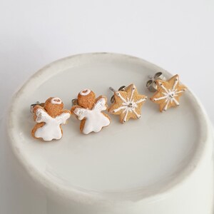 Christmas cookie studs, angel and Christmas star cookie stud earrings, Xmas cookie studs, inedible jewelry, miniature food, holiday jewelry image 5