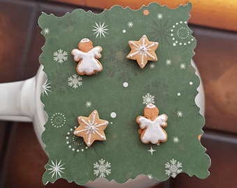 Christmas cookie studs, angel and Christmas star cookie stud earrings, Xmas cookie studs, inedible jewelry, miniature food, holiday jewelry