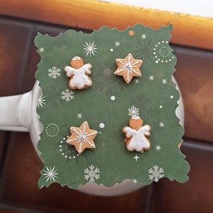 Christmas cookie studs, angel and Christmas star cookie stud earrings, Xmas cookie studs, inedible jewelry, miniature food, holiday jewelry image 1