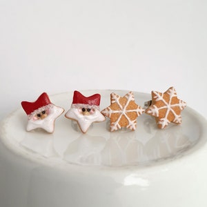 Christmas cookie stud earrings, Santa star cookie stud earrings, snowflake cookie studs, inedible jewelry, miniature food, holiday jewelry image 3