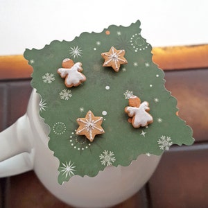 Christmas cookie studs, angel and Christmas star cookie stud earrings, Xmas cookie studs, inedible jewelry, miniature food, holiday jewelry image 2