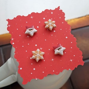 Christmas cookie stud earrings, Santa star cookie stud earrings, snowflake cookie studs, inedible jewelry, miniature food, holiday jewelry image 10