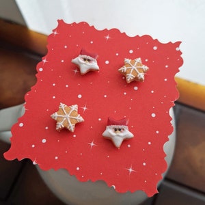 Christmas cookie stud earrings, Santa star cookie stud earrings, snowflake cookie studs, inedible jewelry, miniature food, holiday jewelry image 2