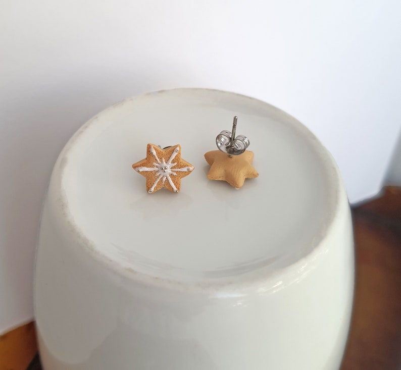 Christmas cookie studs, angel and Christmas star cookie stud earrings, Xmas cookie studs, inedible jewelry, miniature food, holiday jewelry image 10