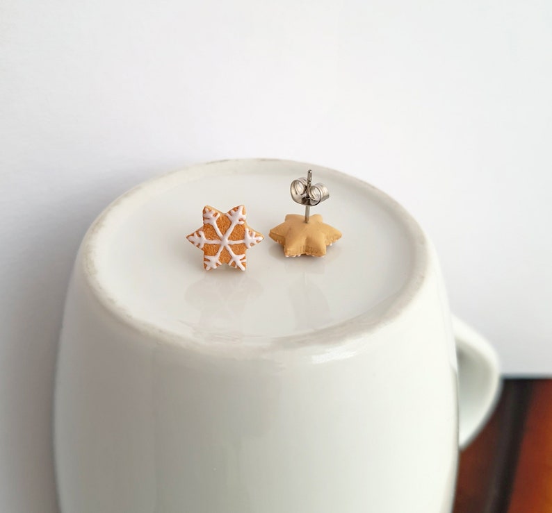 Christmas cookie stud earrings, Santa star cookie stud earrings, snowflake cookie studs, inedible jewelry, miniature food, holiday jewelry image 9