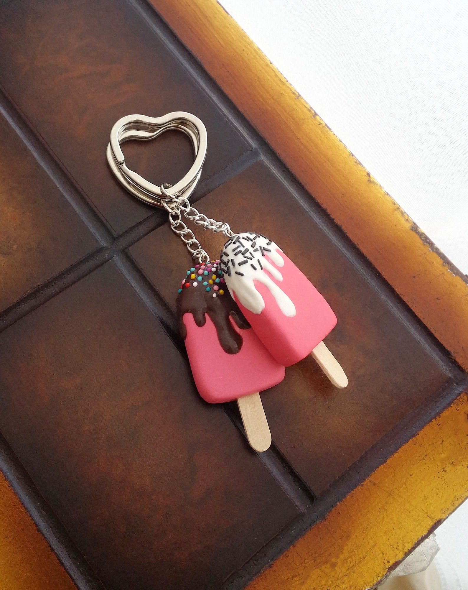 Large pink ice cream on a stick keychain ice cream dipped in Etsy