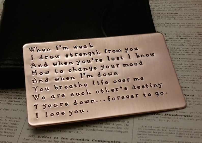 Love note, Copper Wallet Insert, 7th anniversary gift Bild 1