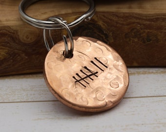 Tally mark keychain, custom tally mark keychain, seventh anniversary tallies, copper anniversary gift