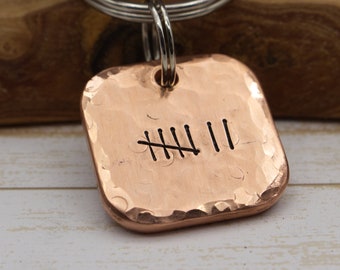 7th anniversary gift, tally mark keychain, custom tally mark keychain, seventh anniversary tallies, copper anniversary gift