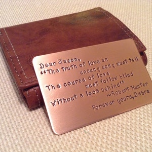 Wallet love note, Copper 7th anniversary gift, Wedding gift