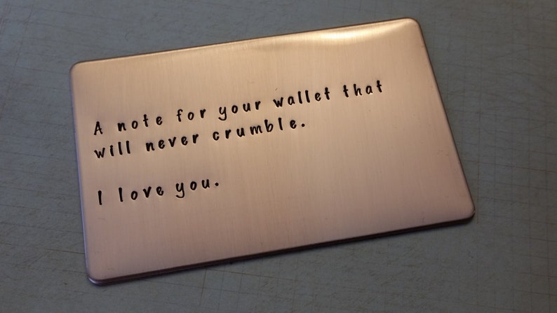 Love note, Copper Wallet Insert, 7th anniversary gift afbeelding 1