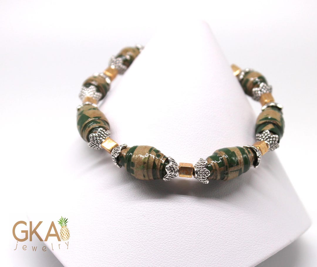 Caraba Paper Repurposed Carrabba's Paper Bead Bracelet: Eco-friendly Mixed Metal ...