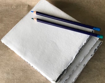15x15cm sketchbook, 6"x6" paperback journal, medium surface 150gsm Khadi Cotton Rag square sketchbook, deckle edges, Book-making supplies