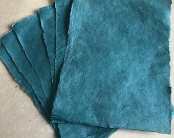 Ocean 10x7 Nepalese Lokta Paper 10 sheets blue-green handmade paper, 25 x 18 cm tissue paper for crafts, Khadi