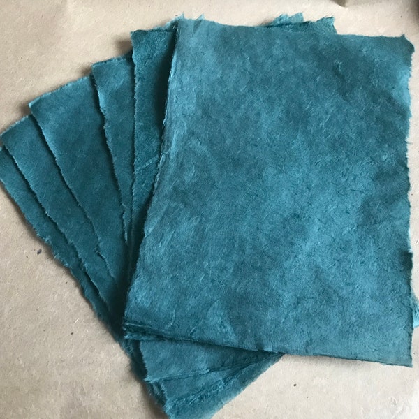 Ocean 10x7 Nepalese Lokta Paper 10 sheets blue-green handmade paper, 25 x 18 cm tissue paper for crafts, Khadi