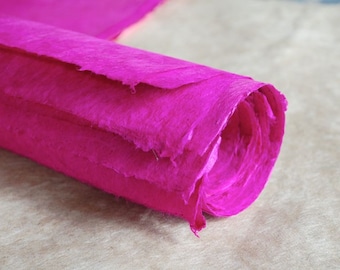 Fuchsia full sheets,bright pink Nepalese lokta paper for crafts card making, mixed media soft paper, Khadi handmade paper,