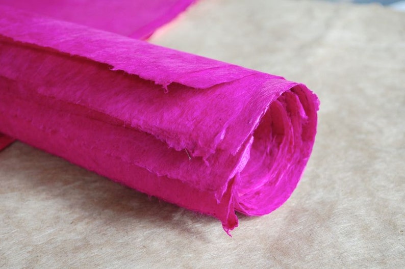 Fuchsia full sheets,bright pink Nepalese lokta paper for crafts card making, mixed media soft paper, Khadi handmade paper, image 1