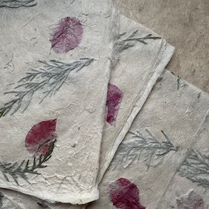 Bhonswa Full/half  sheets Flower paper,  20 x 30 inches, petal paper, Indian Himalayan handmade paper, pink flower petals, fern fronds,