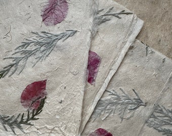 Bhonswa Full/half  sheets Flower paper,  20 x 30 inches, petal paper, Indian Himalayan handmade paper, pink flower petals, fern fronds,