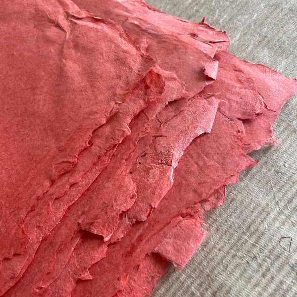 Madder full sheets Indian Sunn Hemp handmade paper, red, 40 x 55 cm / 15.74 x 21.6 inches approx, 100 gsm artists paper