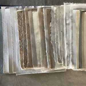 Small pieces All the neutrals, mixed papers sample pack, Nepalese, Indian, Thai papers, beige, cream, white & grey shades image 4