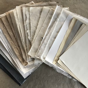 Small pieces All the neutrals, mixed papers sample pack, Nepalese, Indian, Thai papers, beige, cream, white & grey shades