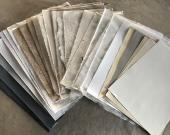 Small pieces All the neutrals, mixed papers sample pack, Nepalese, Indian, Thai papers, beige, cream, white & grey shades