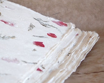 Full sheets Bhonswaa Flower paper, 20 x 30 inches, petal paper, Indian Himalayan handmade paper, pink flower petals, fern fronds,
