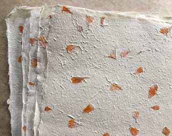 Asara half/Full sheets Flower paper,  20 x 30 inches, petal paper, Indian Himalayan handmade paper, orange flower petals,